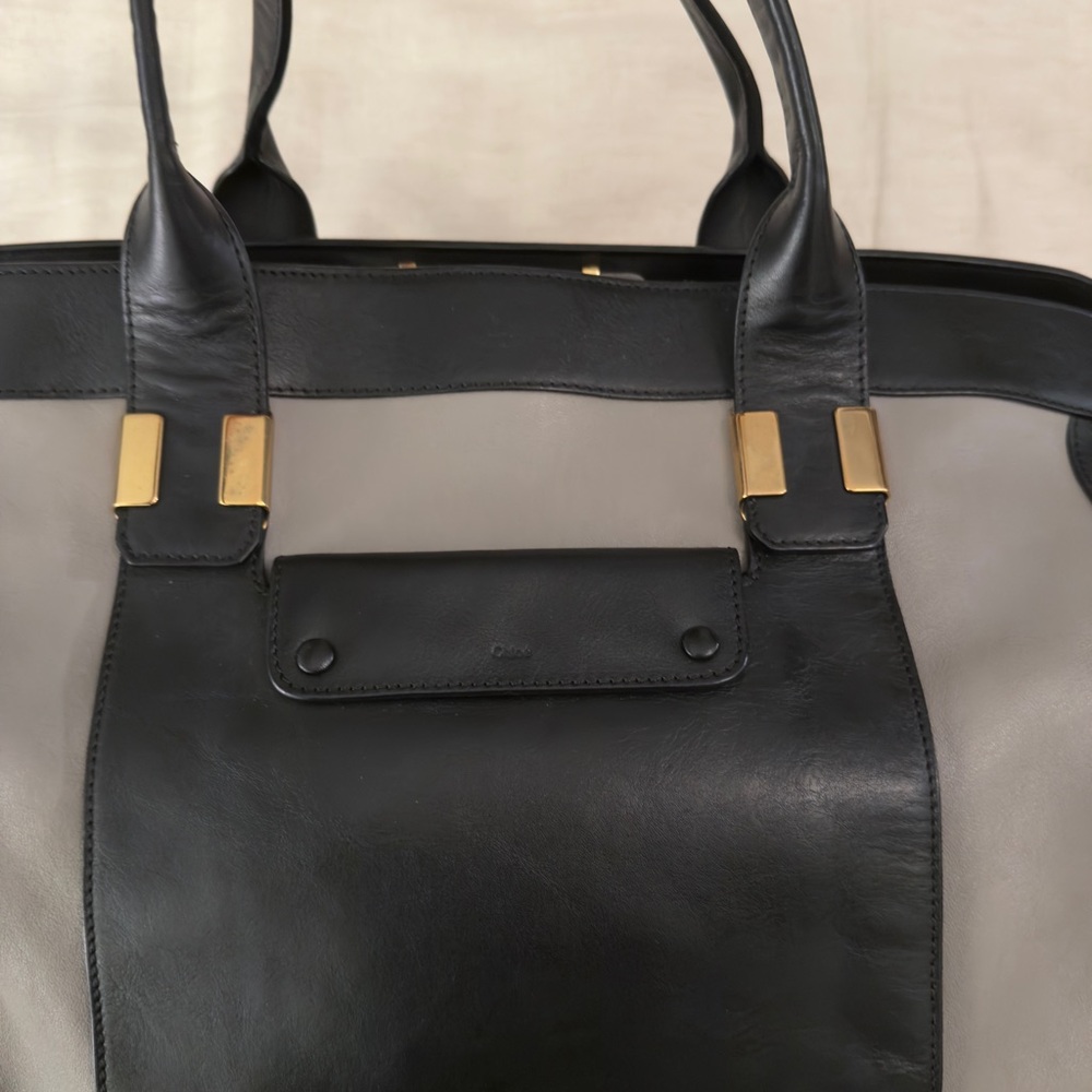 Chic Black and Gray Leather Tote Bag